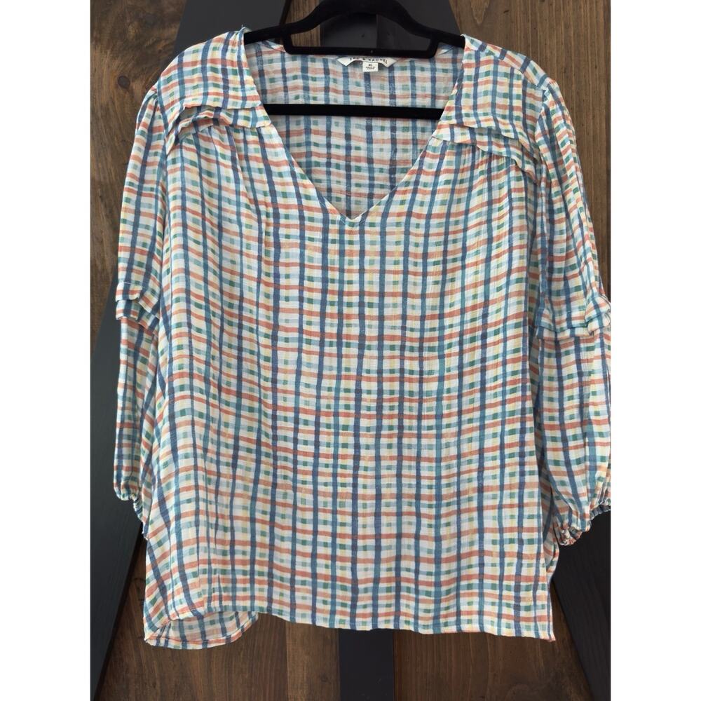Zac & Rachel XL Gingham Plaid Cottagecore Blouse Top NWOT